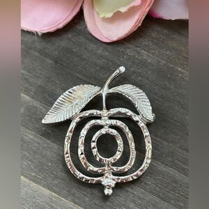 Sarah Cov Vintage Silver Apple Brooch